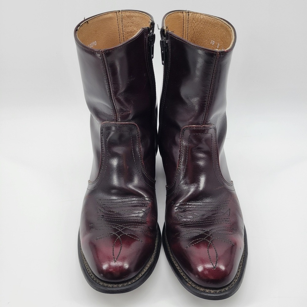Vintage USA Made Burgundy Leather Western Zip Ankle Boots Mens 10 D Oxblood 1198
